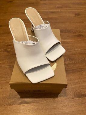 Charlotte Russe White Square-Toe Slide Heels